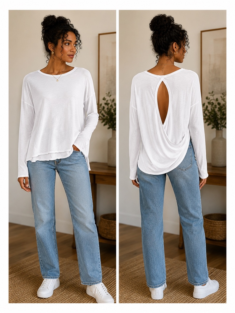 ALALA White Long-Sleeve Draped Back Top
